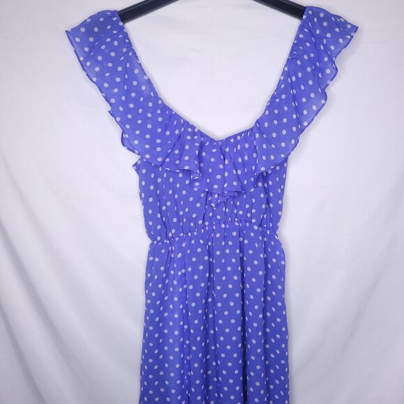 Lovers + Friends Maxi Dress Small Polka Dot Blue, White Ruffle NWOT - Picture 3 of 7